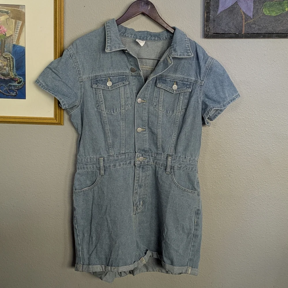 Denim Short Sleeve Jumpsuit Romper XL - Picture 1 of 5